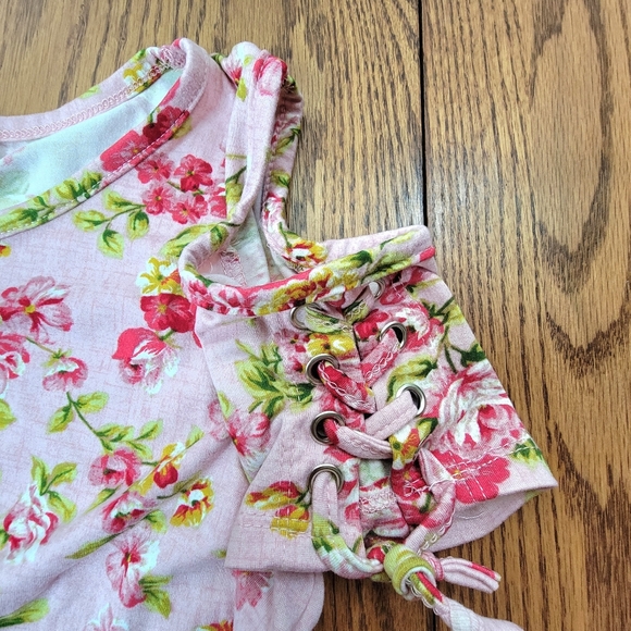 Btween Content Cold Shoulder Dress Girls Size 12 Pink Lace Up Sleeve Floral Soft - Picture 7 of 12